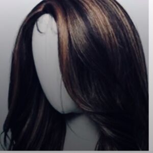 26” Brown with Red Highlights High Density Synthetic Wavy Hair Topper